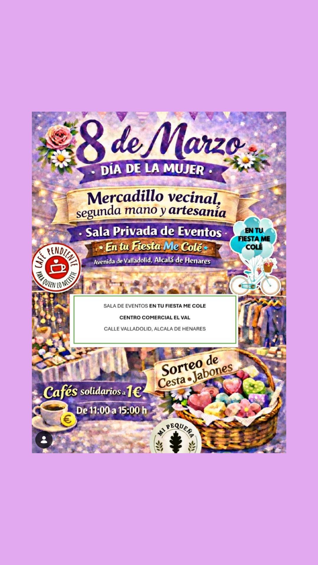 Nos vemos este domingo?? Estaremos en Centro Comercial El Val, en Alcalá de Henares. Con Café Pendiente y muchas iniciativas más 💜 Te apuntas???

#8M #8Malcaladehenares #eventobsoidario8M #mercadilloalcaladehenares